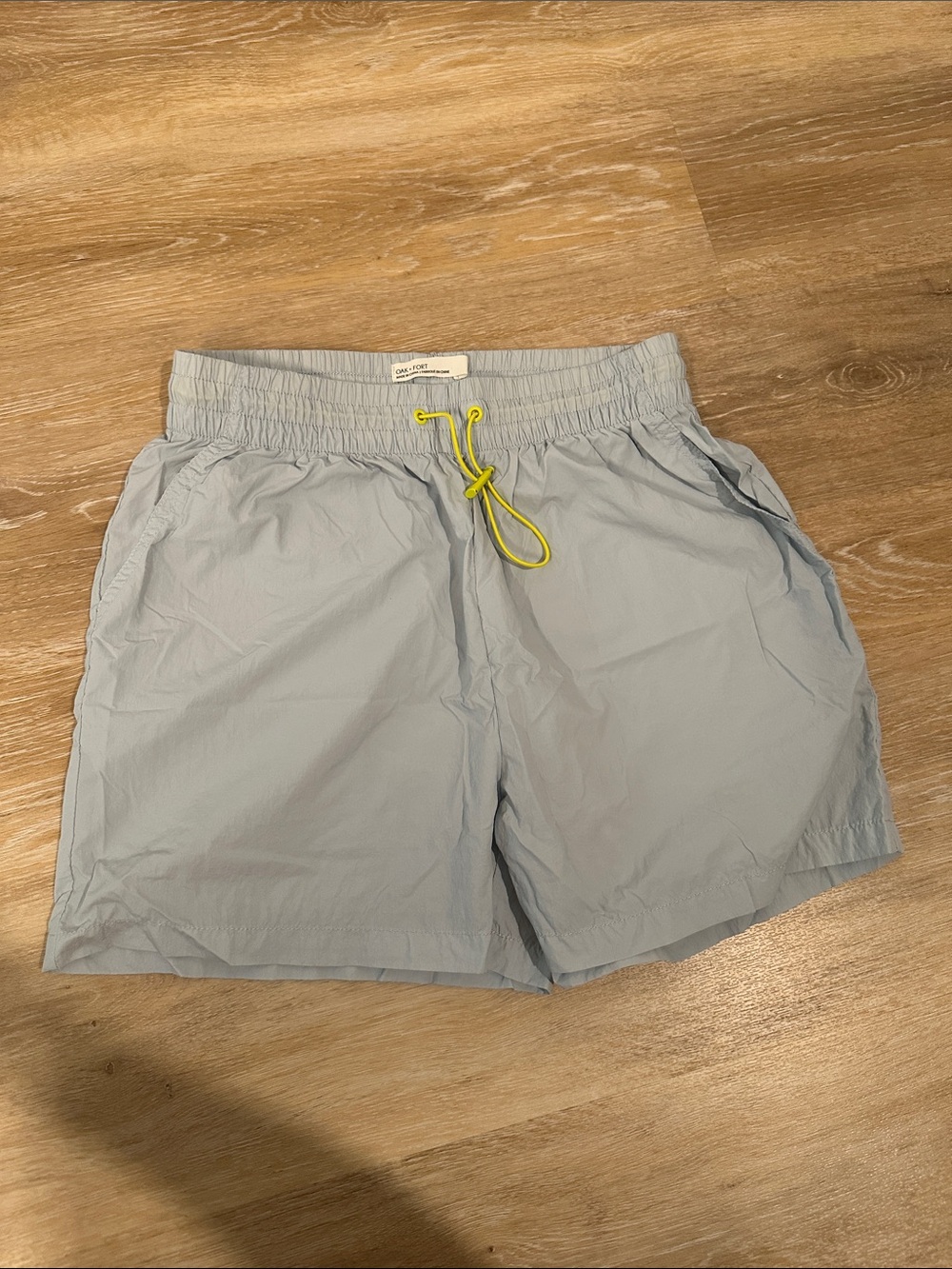 Orlebar Brown Light Blue Swim Shorts with Yellow Drawstring